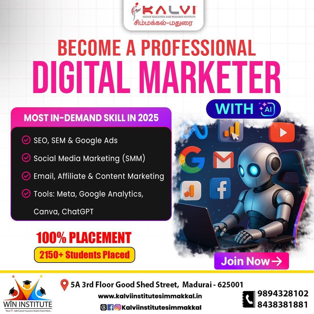 Kalvi Institute Simmakkal Digital Marketer career course poster
